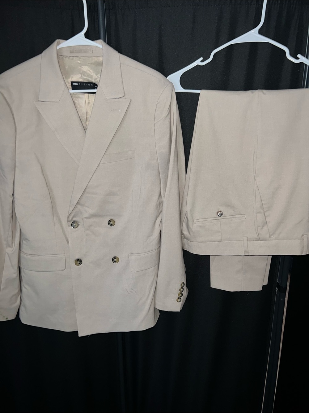 ASOS Beige Double-Breasted Suit Jacket and Pants